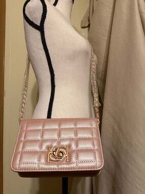 Bebe Jacari Quilted Iridescent Mauve Crossbody Bag